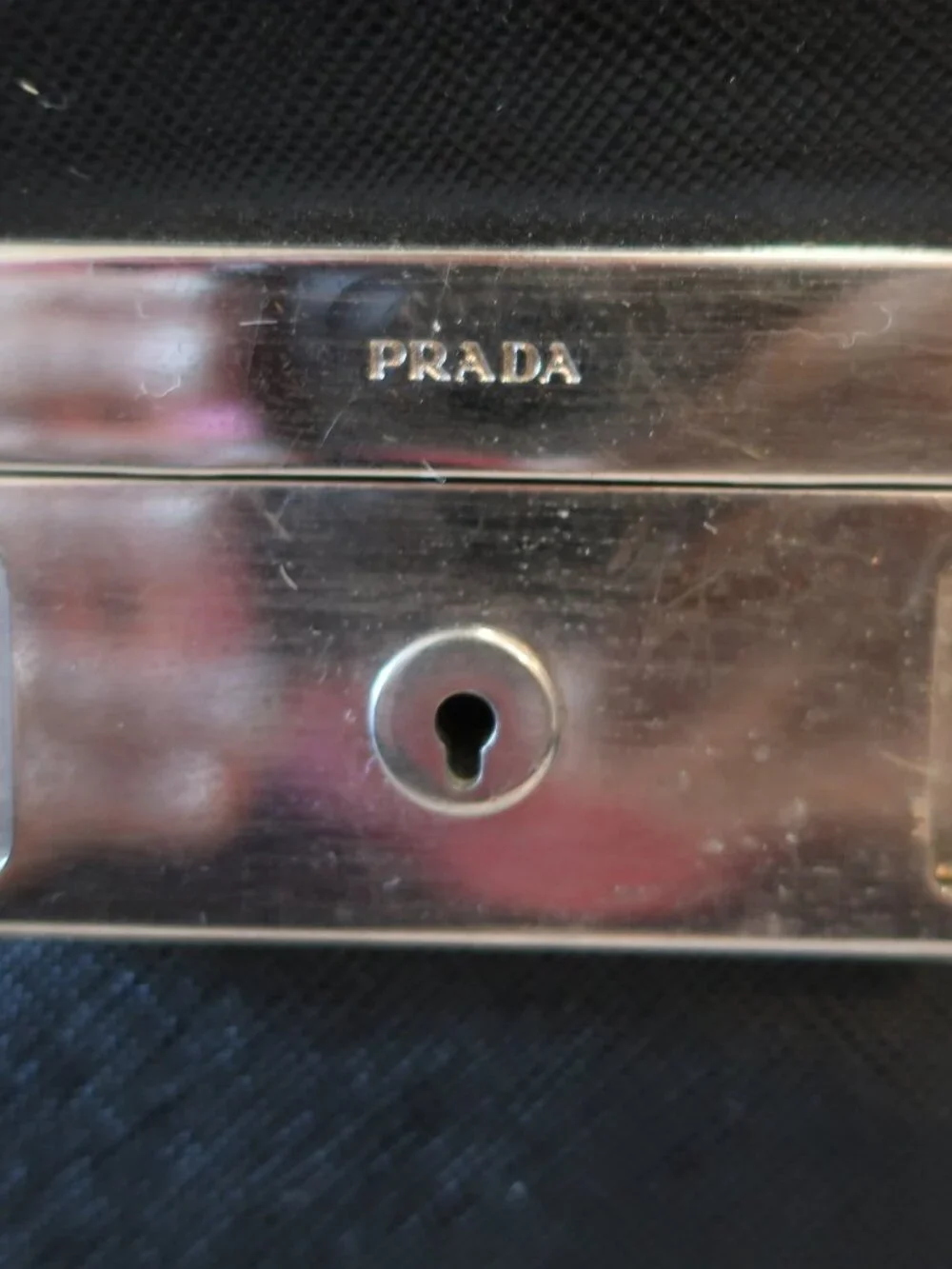 Authentic Mens Prada Saffiano Grained Leather Black Key Lock Cartella Briefcase